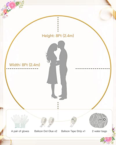 8Ft Balloon Arch Stand,Circle Balloon Arch Frame,Golden Round Metal Wedding Arch,Metal Round Balloon Arch Kit Decoration,Balloon Stand For Birthday Party Decoration, Wedding Decoration, #TOP1