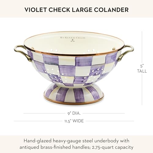 Image of MACKENZIE-CHILDS Enamel Colander, Large, Purple-and-White Violet Check