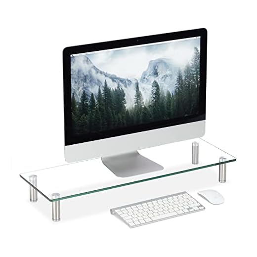 Relaxdays Soporte Monitor, Elevador Pantalla Ordenador, Portátil, Ajustable, Cristal, 1 Ud., 70 x 24 cm, Transparente, Grande