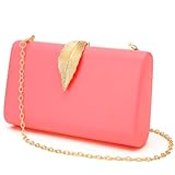 Beaguful Women's Fashion Evening Bags with Golden Leaves Crossbody Shoulder Handbag Chain Removable Hot Pink