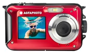 AGFA PHOTO Realishot WP8000 - Wasserdichte Digitalkamera, 24 MP, Full HD Video, Doppelt-LCD-Bildschirm, 16-facher Digitalzoom, Digitale Bildstabilisierung, Lithium-Batterie - Rot