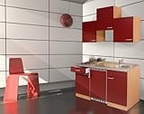 Singleküche rot 150 cm respekta KB150BR Küchenzeile Küchenblock Single Küche Buche rot 150 cm mit Geräten