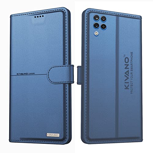 Image of KIVANO Professional Series Wallet Case for Samsung Galaxy A12 / M12 / F12 | Luxurious Design | Handcrafted Unique | Premium | PU Leather Flip Cover | Card Slots | Magnetic Closure - Dark Blue