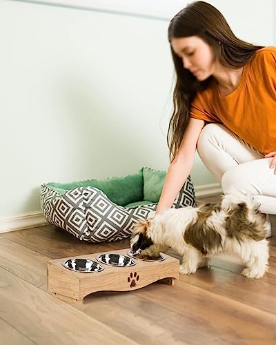 Jazuiha Elevated Cat Food Bowls,Raised Tilted Cat Bowl Stand Set Of 3, Cat Feeding Station With Wooden Stand For Multiple Cats And Small Dog (Bamboo Wood Color) #TOP6