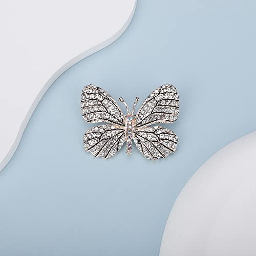 Image of Silver Crystal Champagne Winged Butterfly Brooch for Women Girls Mens Unisex Suit Dress Jewelry Vintage Insect Brooch