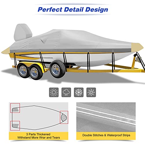 Fuprosico 600D Heavy Duty Winter Boat Cover 20-22 Ft Fits V-Hull, Tri-Hull Boat, Bass Tracker Boat Covers 20'-22' Foot With Motor Cover, 100% Waterproof Boat Covers Marine Grade Canvas, Grey #TOP2