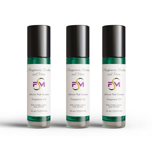 African Musk Green Fragrance Oil - 3 Bottles 0.33 Fl Oz Glass Roll On (10ml)