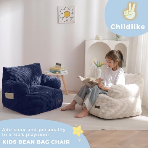 Image of MAXYOYO Kids Bean Bag Chair, Stuffed Bean Bag Sofa, Navy, Standard | Bean Bag Chair for Boys and Girls, Lazy Sofa with Pocket Floor Chair for Gaming, Reading