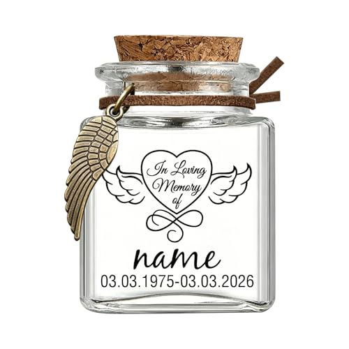 Lock of Hair Keepsake Glass Jar - Memorial Urn for Ashes with Forever in My Heart Engraving, Customizable Name & Date, Memorial Gift for Loved Ones, Parents, Pets, Friends (Style 1)