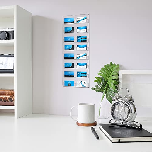 2 Pieces Acrylic Business Card Holder Wall Mount Clear Sticker Display Rack Multiple Clear Acrylic Card Organizer Sticker Display Stand Pre Drilled Index Card Storage (16 Pockets/ 23X 8") #TOP4