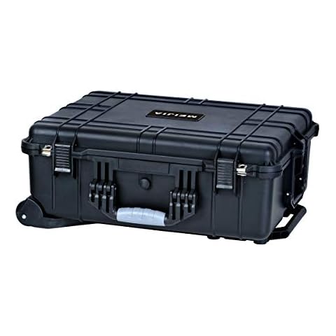 MEIJIA Portable Waterproof Hard Camera Case with Retractable Pull Handle and Rolling Wheels,Foam Inserted, Elegant Black, 24.25 X19.41 X8.61 inches Cover