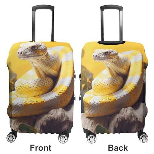 Yellow And White Python Luggage Covers Tsa Approved Suitcase Cover Elastic Washable Luggage Sleeve Carry on Cover Protector Anti-Scratch Suitcase Protector Fits 19-30 Inch Case(XL)3