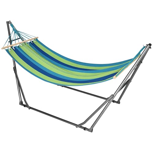 Outsunny Supporto con Amaca Autoportante Pieghevole, Amaca in Cotone e Struttura in Acciaio, Capacità max. 120kg, 270x100x94cm