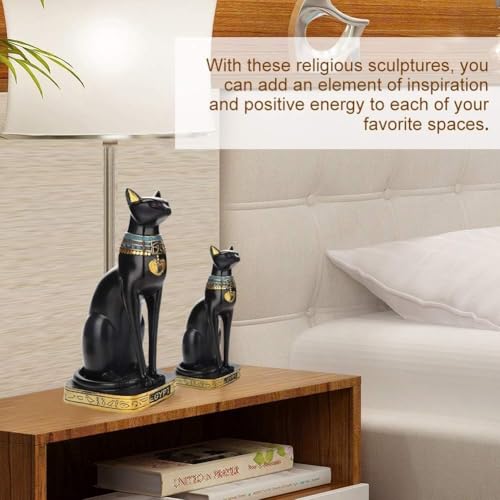 Miniatura 6 de Herchr Bastet Estatua, Negro Egipcio Diosa Bastet Estatua, Estatua Del Gato Antiguo Egipto Bast Figuras Decoración Del Hogar Mini Figura De Resina