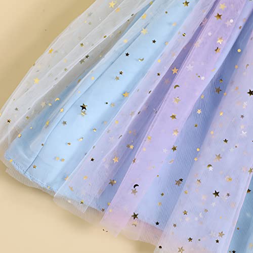 Toddler Girl Dress Tulle Tutu Dress Stars Colorful Rainbow Sequin Dress Princess Birthday Party Kids Summer Clothes (Rainbow Blue, 2-3 Years) #TOP4