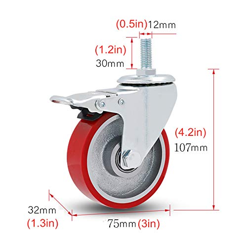 Miniatura 2 de Ruedas Giratorias, Ruedas Para Muebles Industriale Pack Of 4 Swivel Caster Wheels With Iron Core Pu Replacement Wheel Diameter 75mm-100mm Brake Universal,75mm 3in