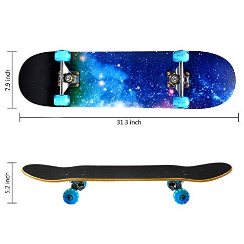 Skateboard, 31 "x 8" Compleet Skateboard, 9 lagen Canadese Esdoorn Hout Deck Skateboard met Kleurrijke Knipperende Wielen voor Kids Tieners & Volwassenen - Afbeelding 8