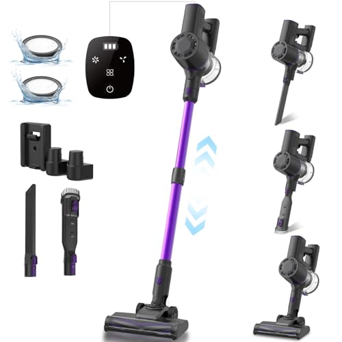35Kpa Aspiradora sin Cable,3-en-1 Escoba Aspiradora sin Cable Menor Ruido, Autonomía 40 Mins,Potente Succión, Pantalla Táctil Led, Cuatro Etapas de Filtración, Aspirador Vertical para Pelo de Mascota