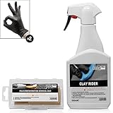 detailmate valetpro - set di lubrificanti per la pulizia delicata della vernice auto clay rider flacone spray 500 ml lubrificante + plastilina detergente arancione mild clay 100 g + guanti protettivi