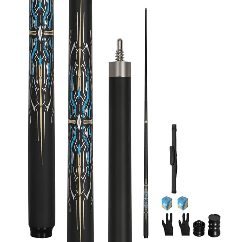 Cesrriv Sport Taco de billar de fibra de carbono de 552.8 g, punta arcoíris profesional de 10 mm, incluye funda para tacos, protectores de articulaciones, tizas y guantes, adecuado para billar y