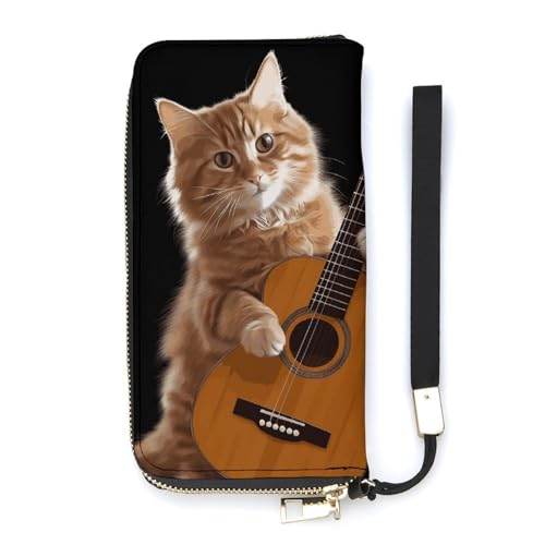 Portefeuille long en cuir synthétique blanc avec fentes pour cartes motif chat