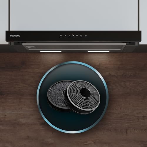 Cecotec Flux TLT 605500 Glass Black A++ Telescopic Extractor Hood 60 cm 70 W Motor, Low Consumption, White Glass Front, Power 550m³/h, Touch and Gesture Control, Carbon Filter