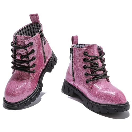 WUIWUIYU Boys Girls Combat Boots Waterproof Zip-up Hiking Ankle Boots Short Booties Desert Motorcyle Boots