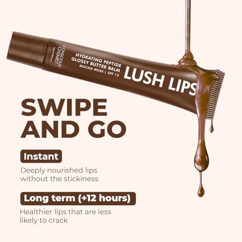 Image of Conscious Chemist Peptide Lip Balm SPF15 - Mocha Muse | 24 hr Hydration & Moisturizing Lip Balm for Dark & Pigmented Lips | Sun Protection | Soothes Dry Lips & Repair Moisture Barrier - 15g, Brown