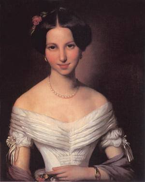 Peinture à l'huile portrait de femme de Mihaly Kovacs, toile de maître XIXe siècle 30x40