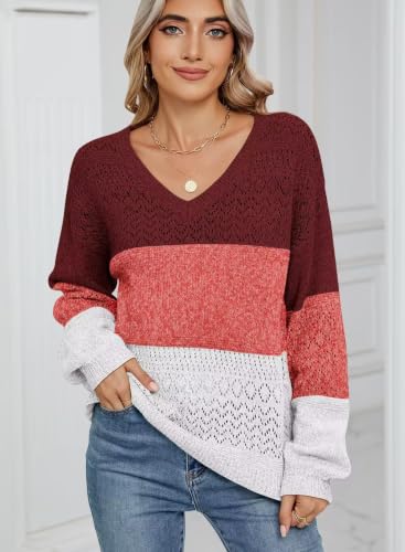 Image of JOCAFIYE Womens Sweaters Casual Long Sleeve V Neck Pullover Sweater Tops