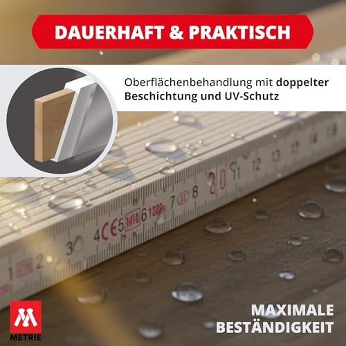 Metrie PERFEKT 10 Zollstock/Zollstöcke - Gliedermaßstab | Maßstab - 2m - Weiß - Duplex Teilung, Hergestellt in der EU - 10 stück