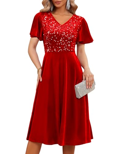 Image of Bridesmay Women's Formal Wedding Guest Dress for Women 2026 Short Sleeve Fit and Flare Tea Party Dresses