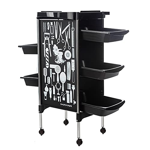 Foto von IKAYAA Friseurwagen Friseurprodukte | Salon Rollwagen mit 5 ausziehbaren Schubladen Faltbare Gerätehalter | SPA Friseurwagen für Stylist Friseur Haarstyling | Schwarz