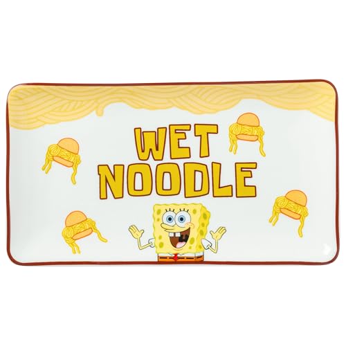 Image of Silver Buffalo Spongebob Squarepants Wet Noodle Krabby Patty Ceramic Sushi Set with Dipping Sauce Dish and Matching Chopsticks