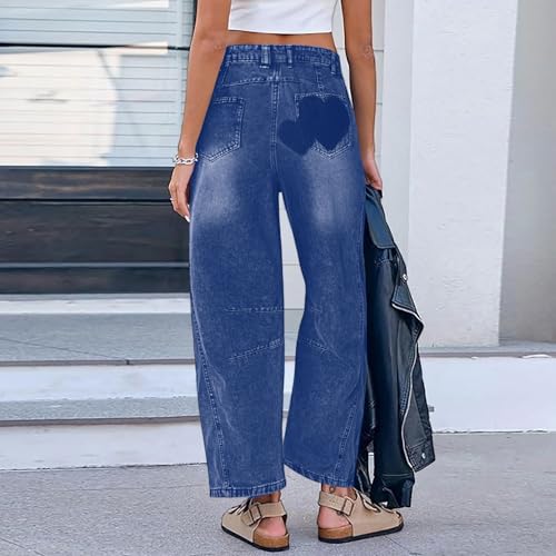 Straight Leg Jeans for Women High Waist Heart Printed Baggy Denim Pants Vintage Seam Front Wide Leg Jeans2