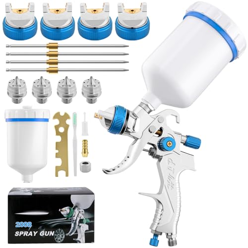 HVLP de Pulvérisateurs de Peinture Professionnels, Lot de Pistolets à Peinture Pistolet à gravité Professionnel, équipé de Buses de 1,4 mm, 1,7 mm, 2,0 mm et 2,5 mm, pour Peinture Automobile(Blue)