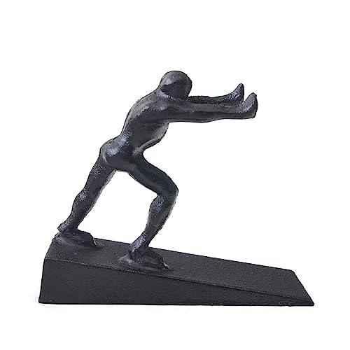 Cast Iron Door Stop - Decorative Rustic Door Stopper - Stop Your Bedroom, Bath And Exterior Doors ，6.1X5.1"(Strong Man) Black #TOP1