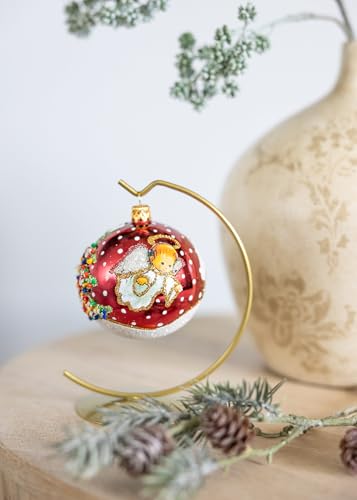 Polish Gallery Angel with Holiday Tree Hand Blown Glass Balls Glass Art Christmas Ornament Glass Decor Handcrafted Christmas Decoration Made in Poland