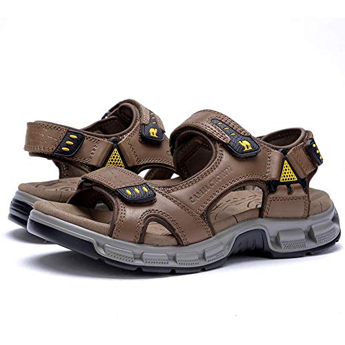 Camel Men's Leather Trendy Summer Beach Shoes Outdoor Sport Hiking Sandals Non-Slip (Brown, 7) #TOP3