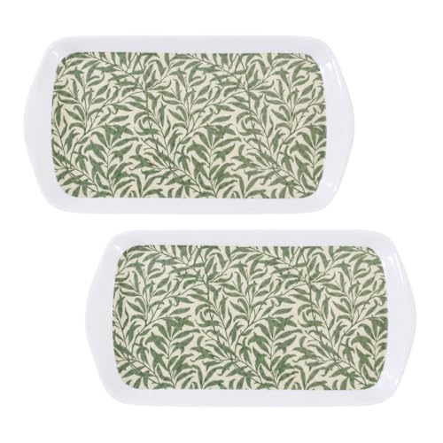 Set of 2 Wild Leaves Melamine Tea Tray with Handles, Leaf Print Serving Tray for Tea, Coffee, Snacks, Drinks, Breakfast, Worktops and Display, Approx 26 x 14cm