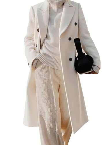 Kinghua Wool Coats for Women Fall Winter Dress Pea Coat Double Breasted Jackets Long Trench Coat Peacoat