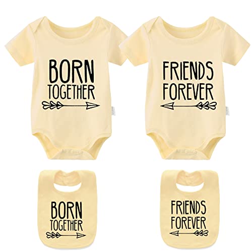 Image of YSCULBUTOL Baby Twins Bodysuits Best Friends Forever Baby Clothes Set with Bibs Girl Outfit with hat
