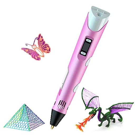 Pluma 3D, pluma de impresión 3D, pluma de dibujo 3D con pantalla LCD, 3D Doodler Pen PLA filamento 3 colores 9m, regalos creativos para los amantes del graffiti, regalo para niños, adolescentes,rosa