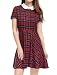 Allegra K Women's Checks Peter Pan Collar Puff Sleeves Above Knee Dress L Red