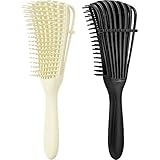 2 Pieces Detangling Brush for Afro America/African Hair Textured 3a to 4c Kinky Wavy/Curly/Coily/Wet/Dry/Oil/Thick/Long Hair, Knots Detangler Easy to Clean (Beige, Black)