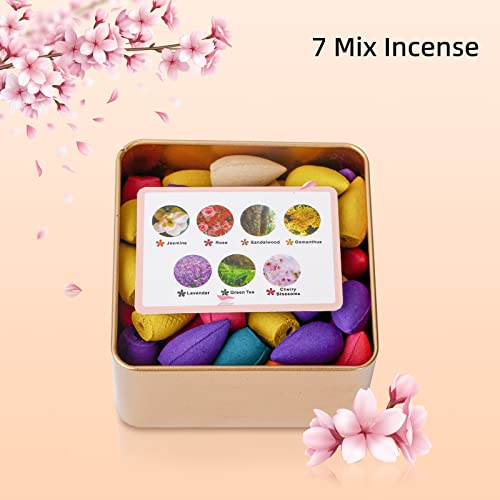 Otofy 70 Pcs Backflow Incense Cones Waterfall Incense Jasmine Incense Osmanthus Lavender Green Tea Rose Sandalwood Mixed Natural Stick Kitchen Fountain Fragrant Cone (Mixed Incense/Box) #TOP4