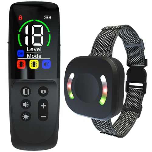 Meloive Collar de Adiestramiento para Perros,Collar Recargable con Rango de Control Manual 3000 Metros,4 Modos de Adiestramiento Efectivos Luz LED/Sonido/Vibración/Fuerte Vibración