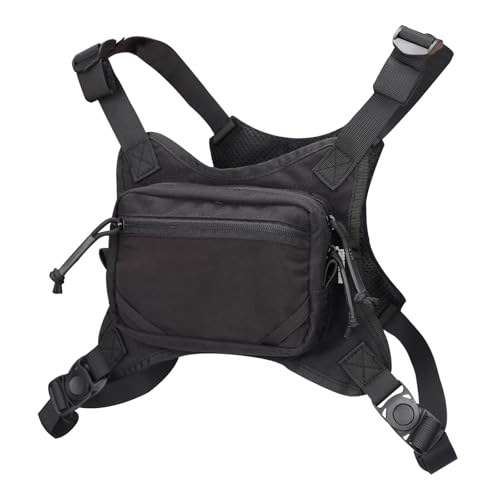 MGFLASHFORCE Bolsa de peito para homens e mulheres, bolsa frontal EDC, colete de corrida, suporte de telefone para treino, caminhada e esportes ao ar livre, Preto