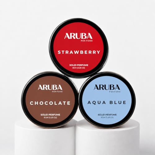 Image of Set of 3 Alcohol Free Aqua Blue |Chocolate | Strawberry. Solid Perfumes | Wax Perfumes for Men & Women | Cologne | Strong & Lasting Fragrance | Gifting Pack for Him & Her