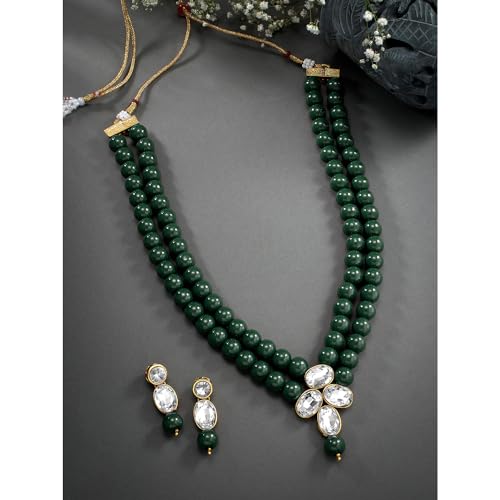 Image of Peora Crystal Faux Pearl Kundan Necklace & Jewelry Set Gift for Women